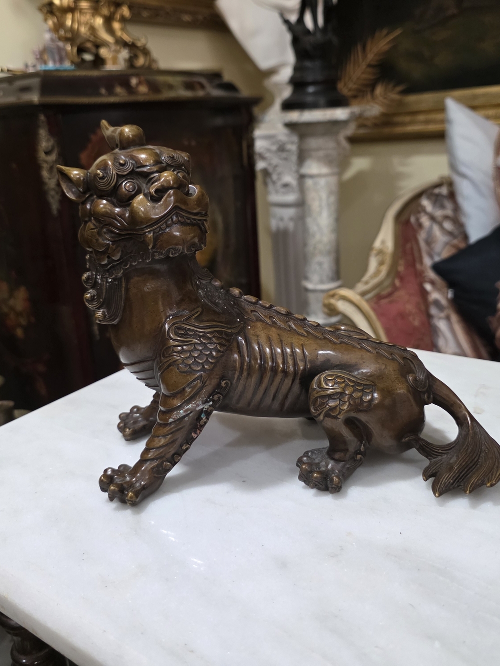 Bronze Foo Dog Sculpture - Decorative Home Art Statue